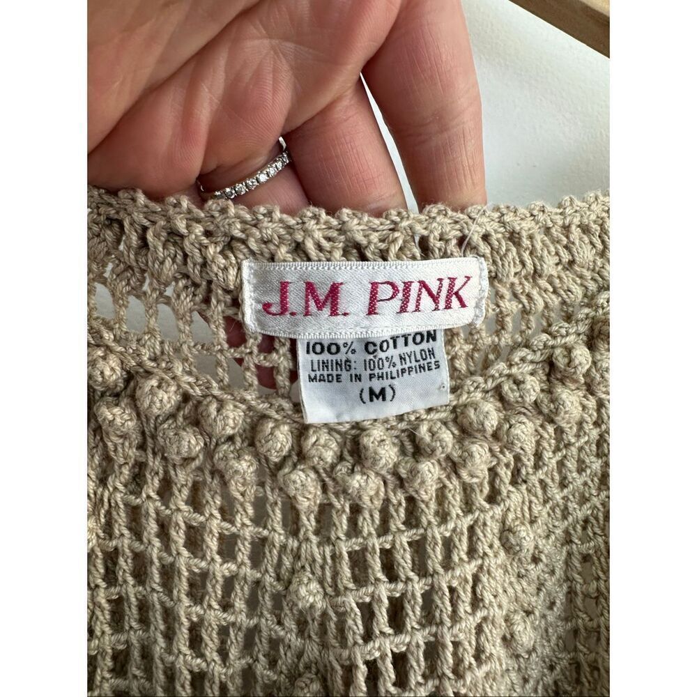 J.M. Pink Women’s Vintage Tan Cream Crochet Open Knit Two Piece Dolman Sleeve Ma - Picture 10 of 14